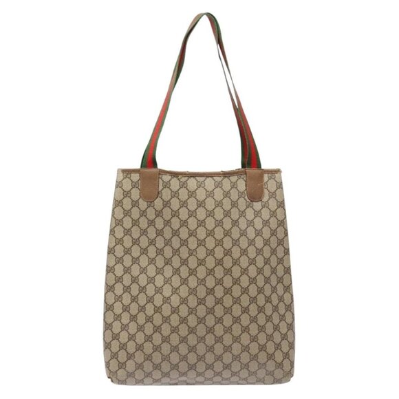 GUCCI GG Supreme Web Sherry Line Tote Bag PVC Beige Red 39 02 003 Auth 136269 - Picture 3 of 16